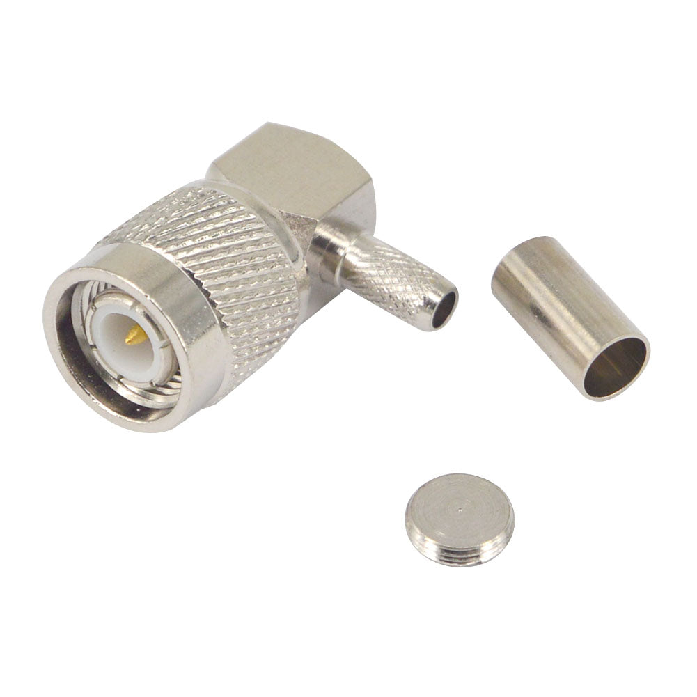 onelinkmore TNC Male Plug 90 Degree Crimp RG58 RG142 LMR195 RG400 Cable Right Angle Connector Pack TNC Crimp Connectors Kit of 5