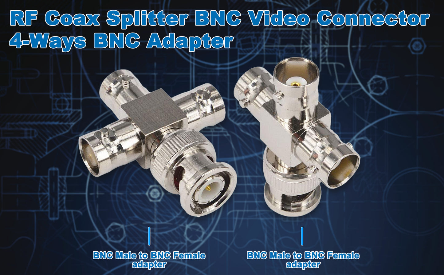 RF Coax Splitter BNC Video Connector 4-Ways BNC Adapter BNC male to 3 Ways BNC female for Broadcast SDR Ham Radio Electronics CCTV Systems Extension Cable BNC Tee Connectors T-Shaped Pack of 2