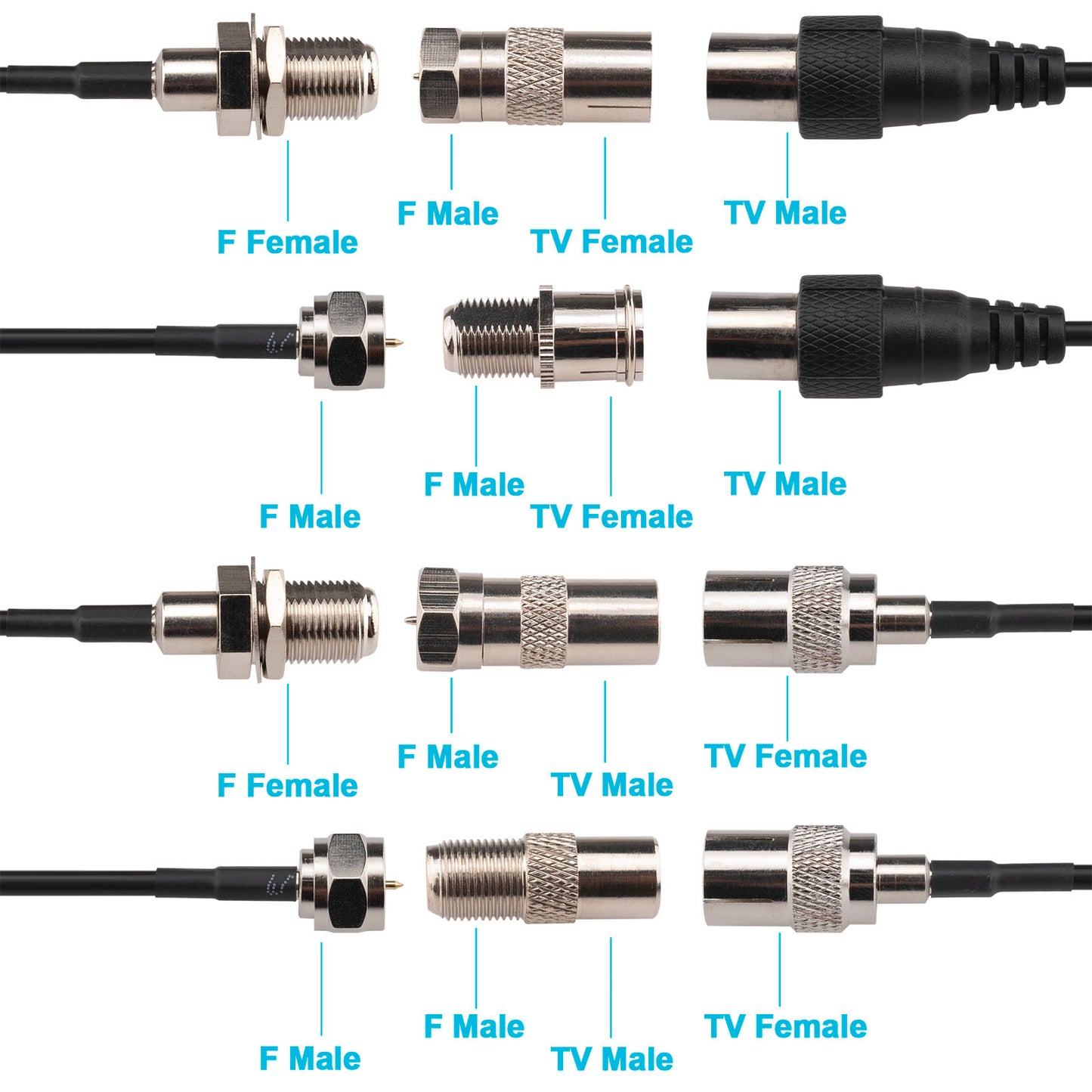 onelinkmore TV PAL Antenna Aerial Adapter,F to PAL Adapter Kit F Female Male to Pal Male Female Coax Coupler Coaxial Cable Connector Kit for Tuner Satellite FM Coax Cable Extender Antenna