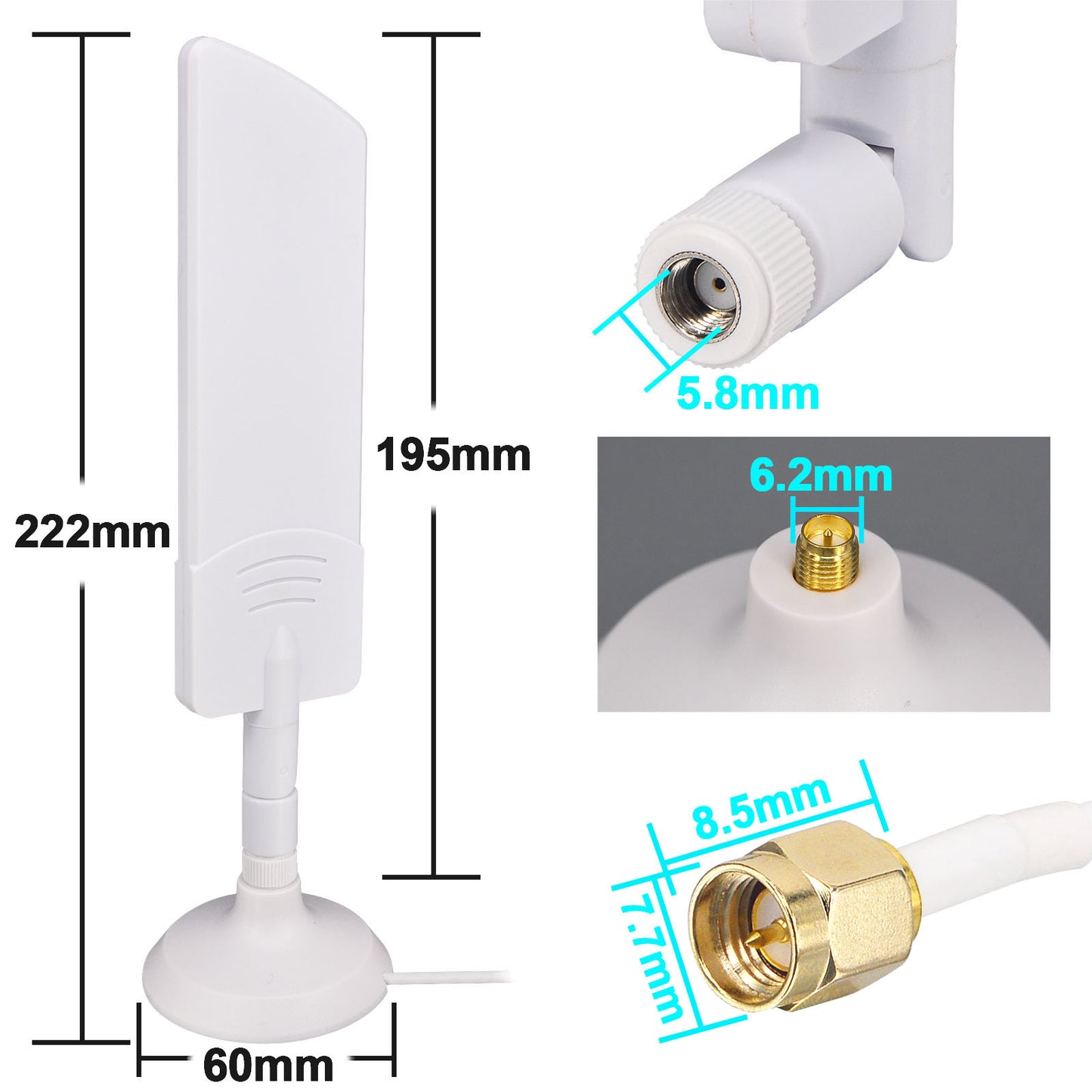 Ultra-wideband 5G Antennas 8dBi 600-6000MHz Outdoor 5G Antenna Omni Aerial Antennas with Magnetic Base SMA Male RG174 5M Cable for PCIE Network Card Router External Antenna Wireless Network Reception