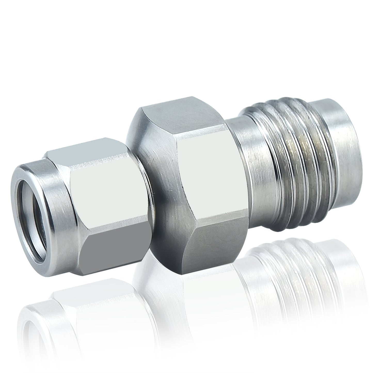 1.0 mm 1.85 mm Wave Connector Precision 1.0 mm Male to 1.85 mm Female Adapter Stainless Steel Body Microwave Adapter, 50 Ohm,DC to 67 GHz, VSWR 1:1.2