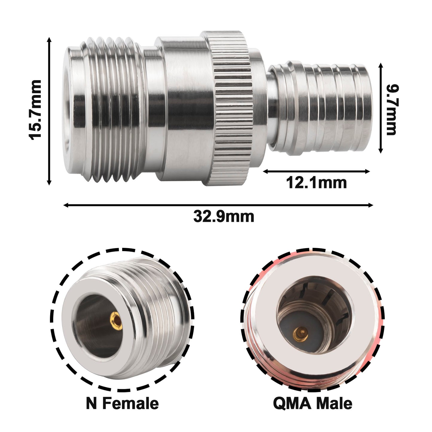 onelinkmore N Female to QMA Male Adapter, 6GHz RF Connector for 5G mmWave/Satcom Cellular Communication basestation, 4G/5G Antenna System, Signal Transmission, WiFi Router(QMA Male, N Female)