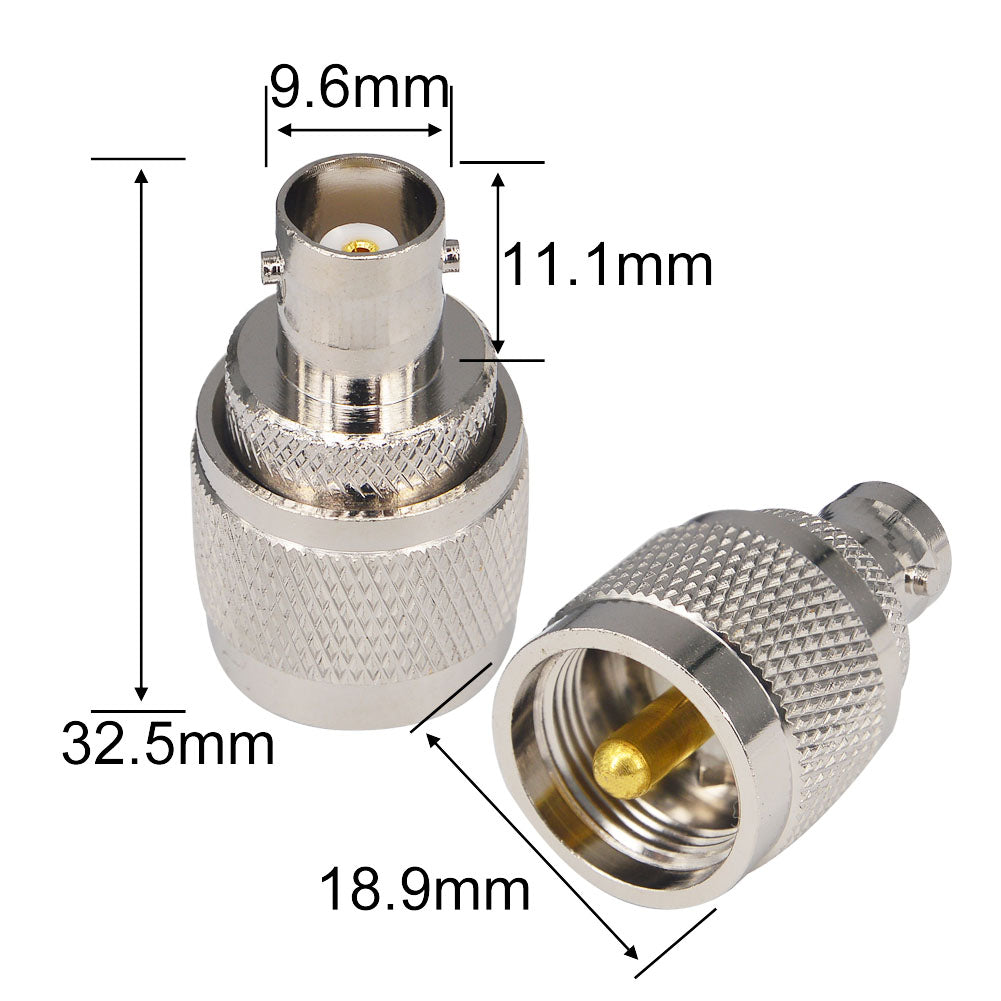 onelinkmore BNC Female to UHF Male Adapter, 50 Ohm Brass PL259 Coax Connector for Ham Radio Antenna, SWR Meter, CB Radio, Scanner Base Station & RF Applications Pack of 2