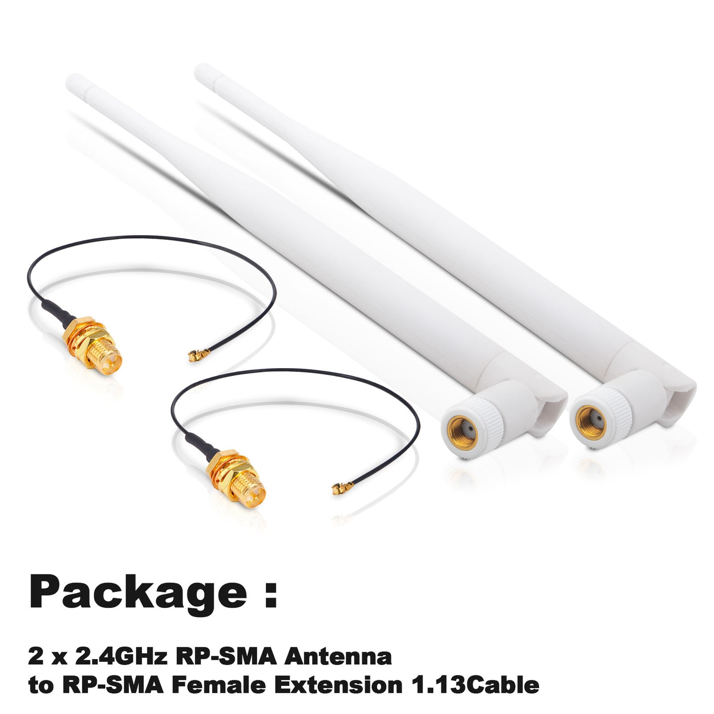 External Smart Bird Feeder Replacement Kit 4-Pack, 2 x 2.4Ghz WiFi Antenna RP-SMA Male 3dBi Foldable Antenna,2 x 6.7in MHF1 Cable to Increase WiFi Range, for NETVUE Birdfy Other Bird Feeder