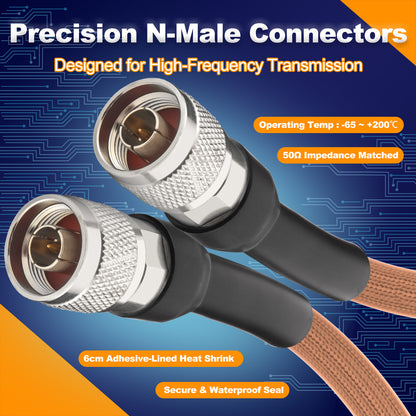 onelinkmore RG393 Coaxial Cable N Male to N Male, Double-Shielded Silver-Plated Copper,50 Ohm, FEP Jacket High-Temp RF Pigtail Jumper for Spectrum Analyzer, 5G Base Station, Radar