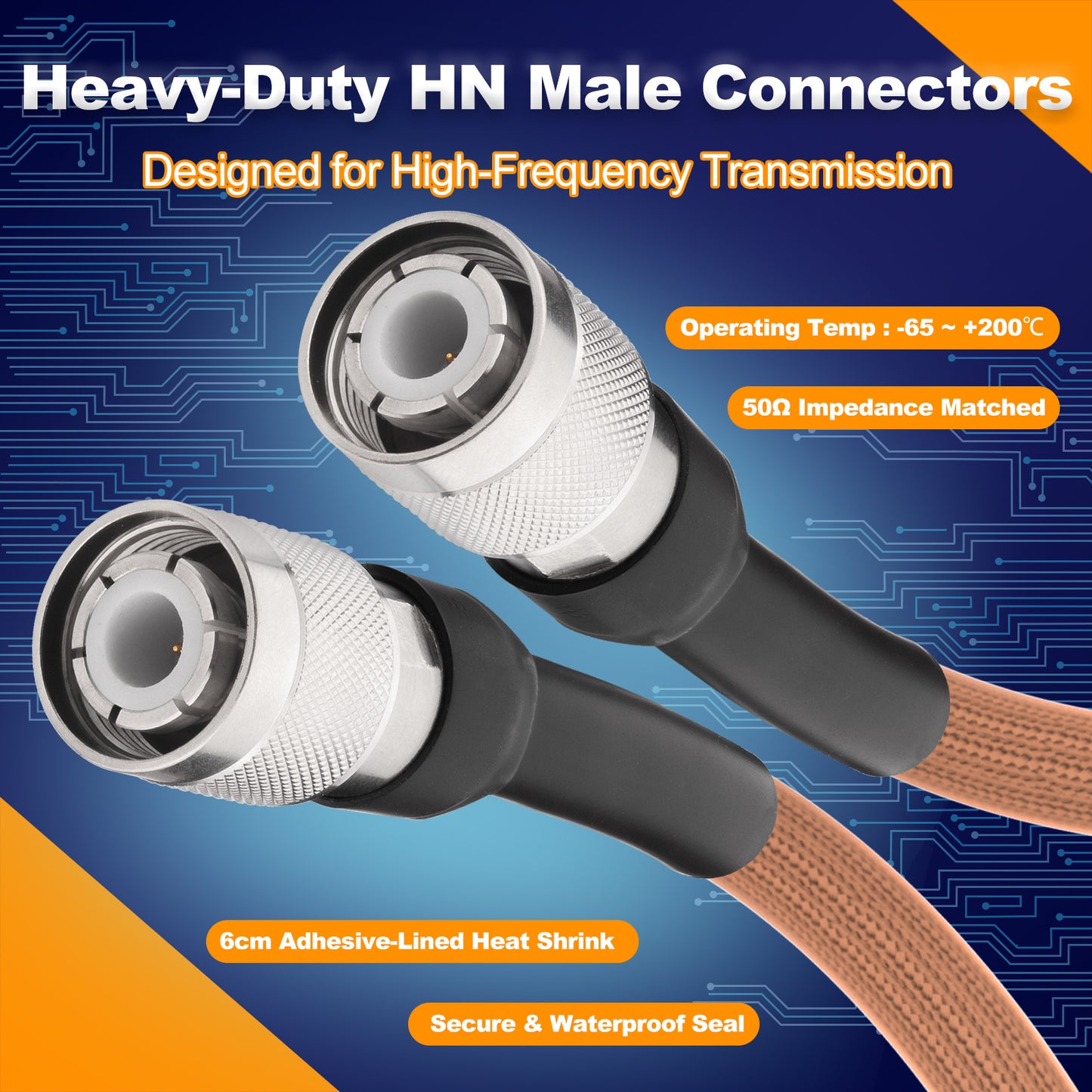 onelinkmore HN Male to HN Male Coaxial Cable, RG393 Double Shielded 50 Ohm FEP Jacket RF Jumper, Silver Plated Copper for Spectrum Analyzer, High Power Radar, High Temperature