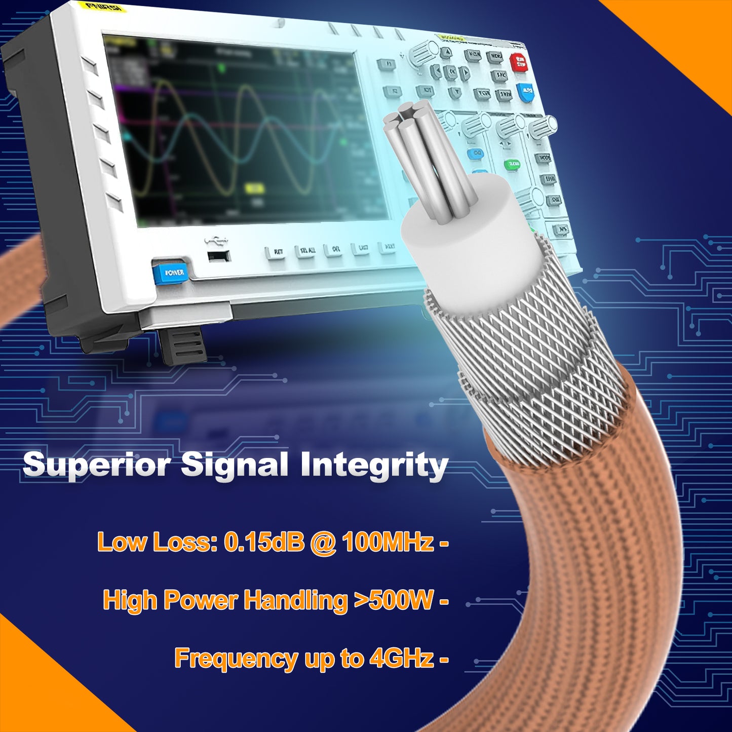 onelinkmore 7/16 DIN Male to Male Coaxial Cable, 50 Ω RG393 Double-Shielded, RF Jumper Cable, Silver-Plated Copper, High-Temp FEP Jacket for RF Test & 5G Base Station