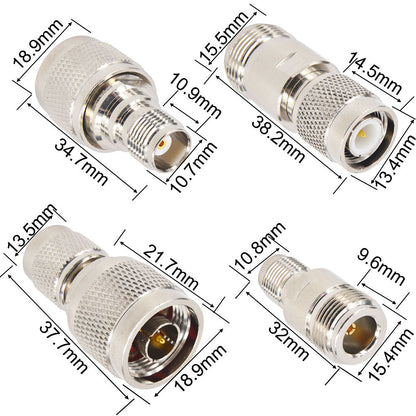 N to TNC Adapter Kit, Male/Female RF Connectors for GNSS/GPS, RFID, Two-Way Radio & Test Equipment, 4-Piece