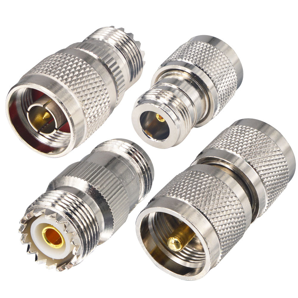 onelinkmore 4-Piece N to UHF Adapter Kit, Universal RF Coax Connector Set N Male/Female to PL-259 SO-239, Low Loss Adapters for CB Ham Radio Walkie Talkie WiFi Antenna Extension Cable SWR Meter, VNA