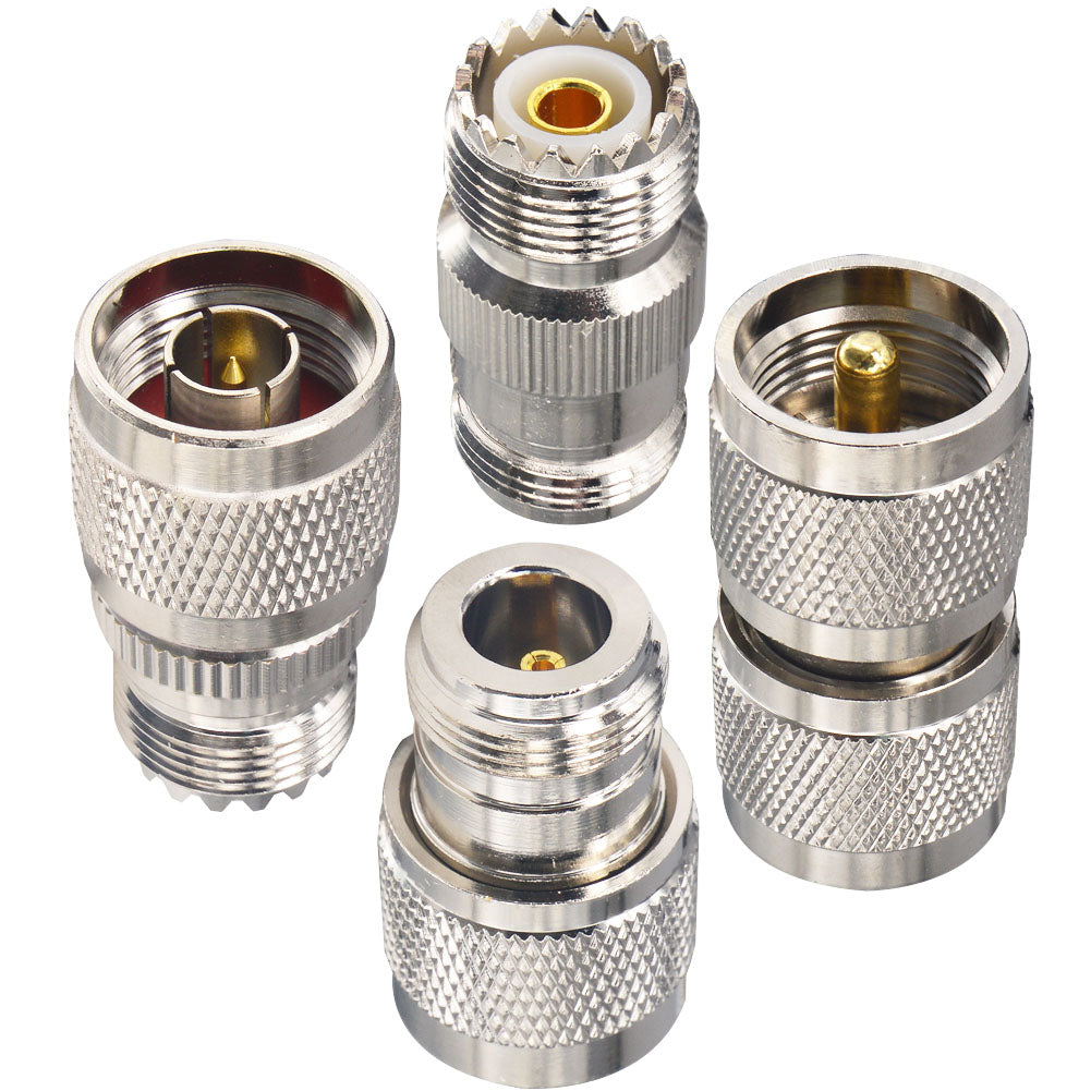 onelinkmore 4-Piece N to UHF Adapter Kit, Universal RF Coax Connector Set N Male/Female to PL-259 SO-239, Low Loss Adapters for CB Ham Radio Walkie Talkie WiFi Antenna Extension Cable SWR Meter, VNA