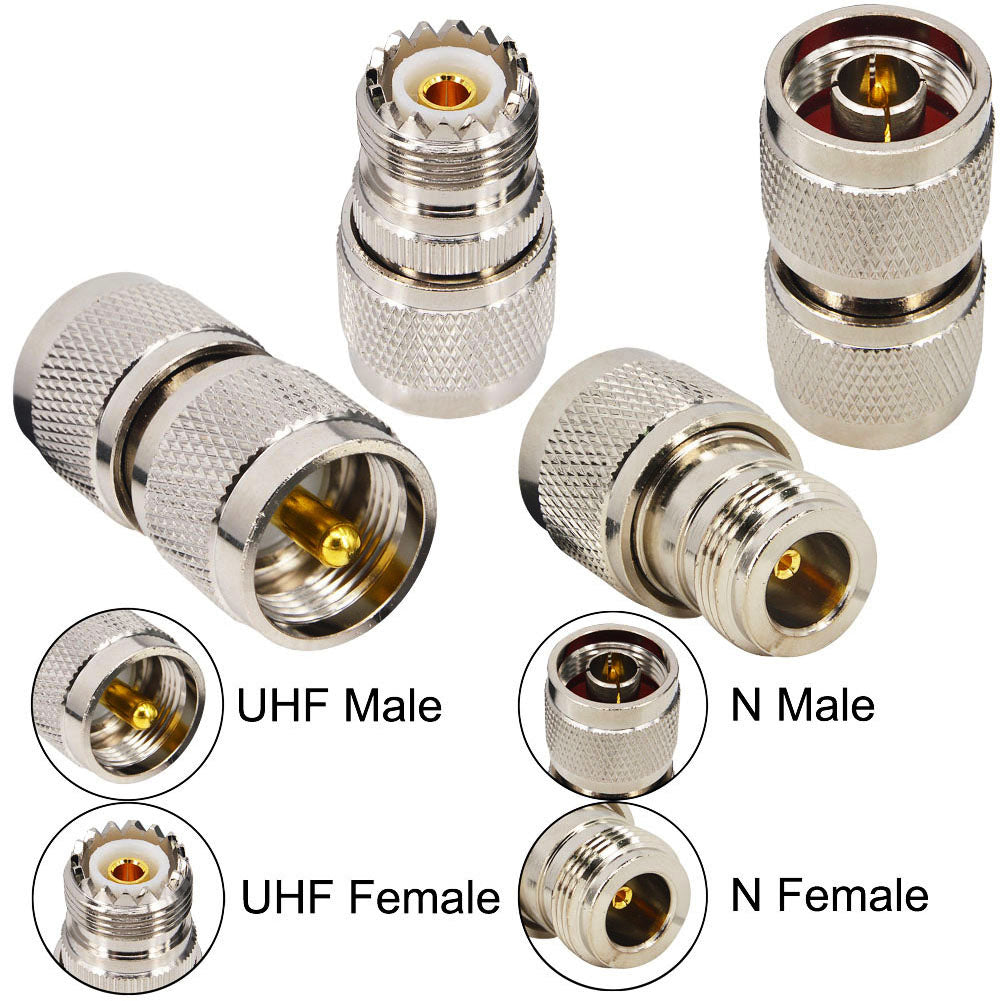 onelinkmore 4-Piece N to UHF Adapter Kit, Universal RF Coax Connector Set N Male/Female to PL-259 SO-239, Low Loss Adapters for CB Ham Radio Walkie Talkie WiFi Antenna Extension Cable SWR Meter, VNA