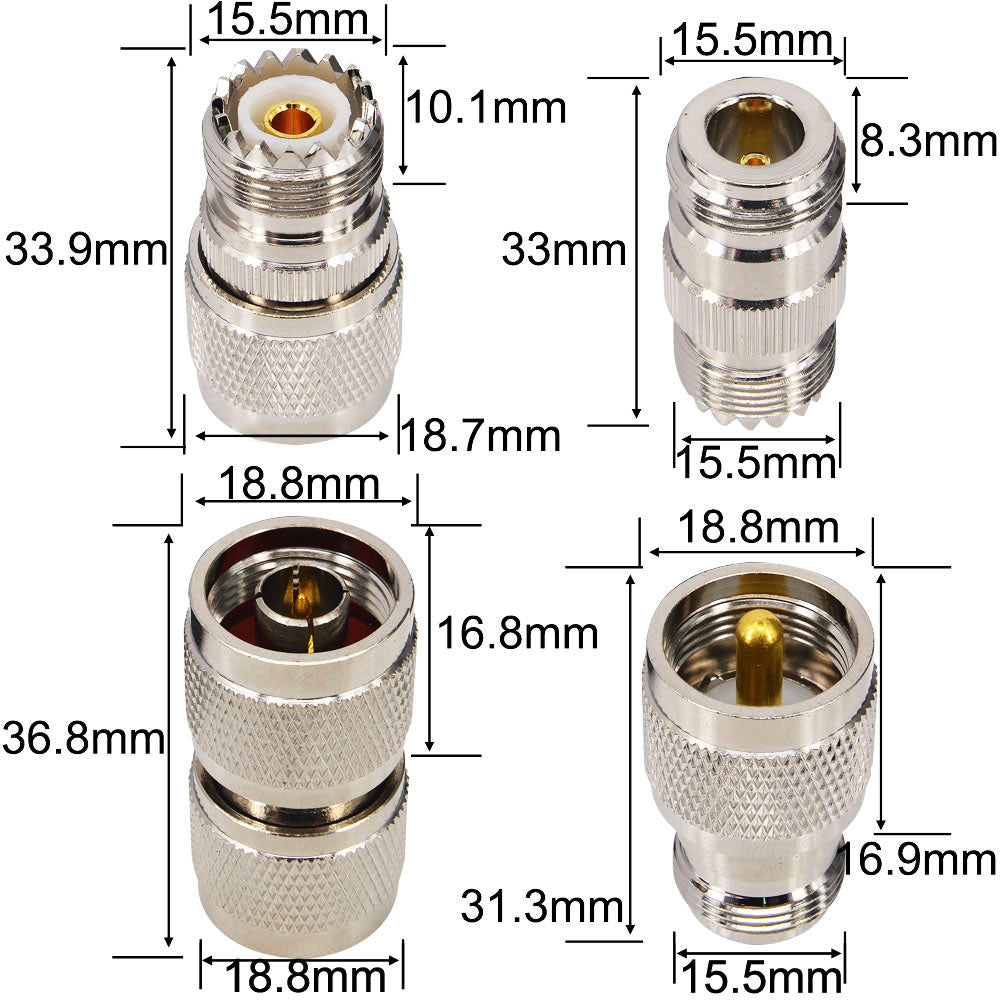 onelinkmore 4-Piece N to UHF Adapter Kit, Universal RF Coax Connector Set N Male/Female to PL-259 SO-239, Low Loss Adapters for CB Ham Radio Walkie Talkie WiFi Antenna Extension Cable SWR Meter, VNA