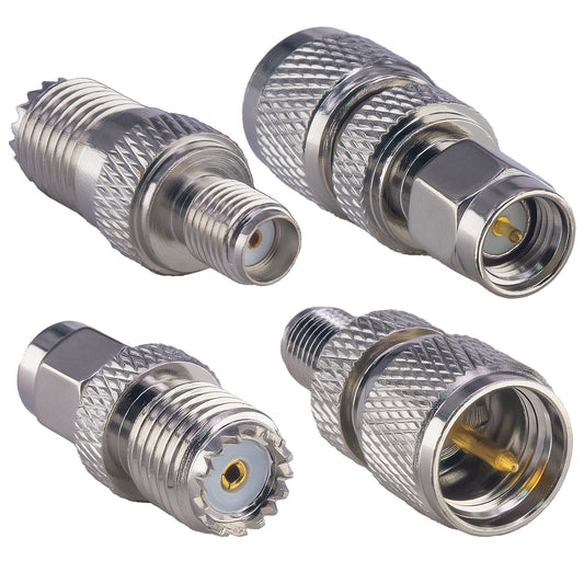 onelinkmore 4-Type SMA to Mini UHF Adapter Kit, SMA Male/Female to Mini-UHF Male/Female RF Coax Connector Set, Compatible with Legacy Motorola Mobile Radios GM300 Maxtrac 2-Way Radio