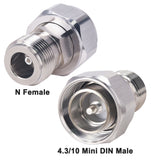 onelinkmore 4.3/10 Mini DIN Connector Male to N Female Adapter Teflon 0-6GHz Connector 4.3-10 Mini DIN Male Adapter