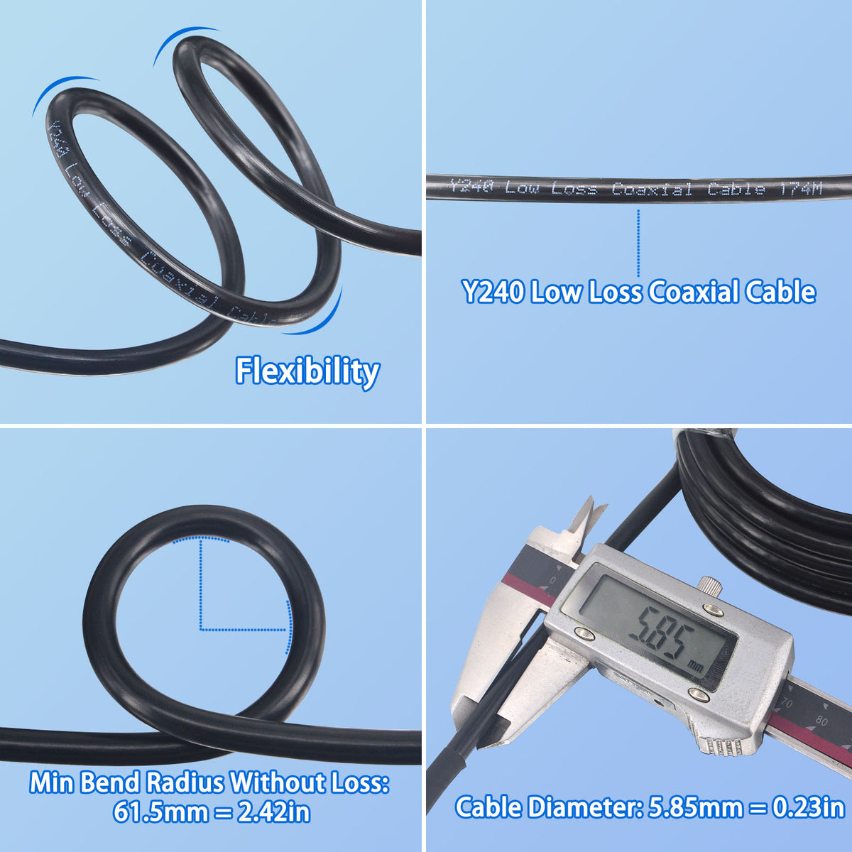 CB Coax Cable 49.2FT,LMR-240 Coaxial Cable,UHF Male to UHF Male 50 Ohm Coax Low Loss for CB & Ham Radio,SWR Meter,Dummy Load,Antenna Analyzer