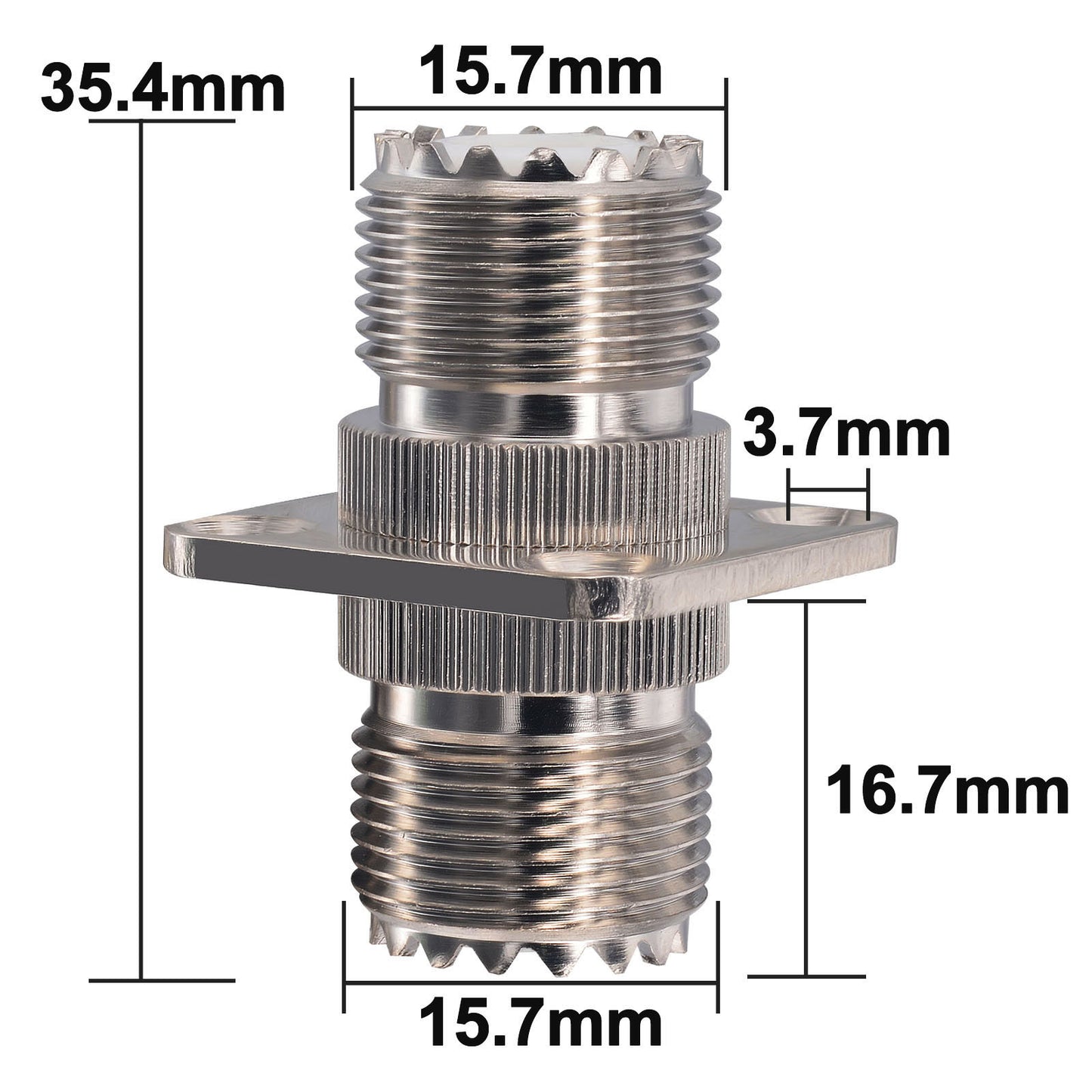 onelinkmore SO239 to SO239 Coupler 4-Hole Flange, UHF Female to Female Gender Changer, PL259 Coax Cable Extension Adapter, Chassis Mount Feed Through for Ham CB Radio Antenna, Go-Box Pack of 2