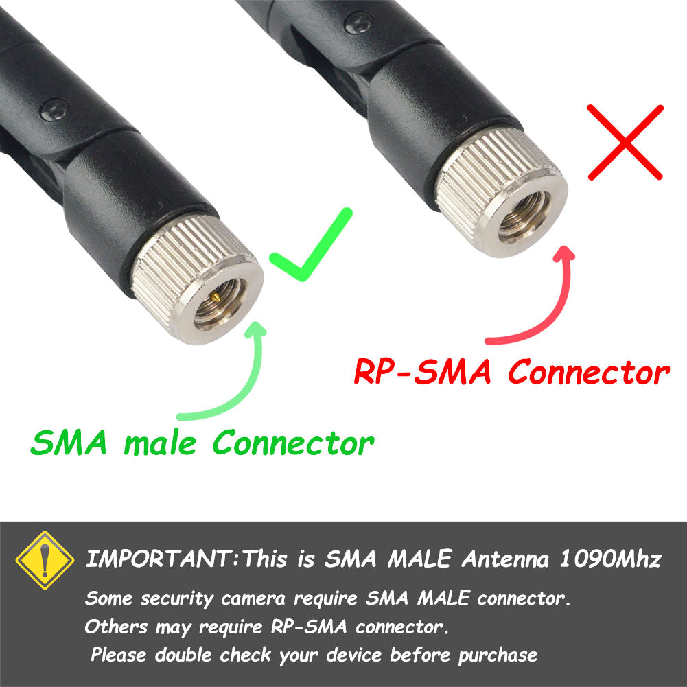 1090Mhz ADS-B Antenna SMA Male Plug Connector 9dbi Rubber Aerial Pack of 2