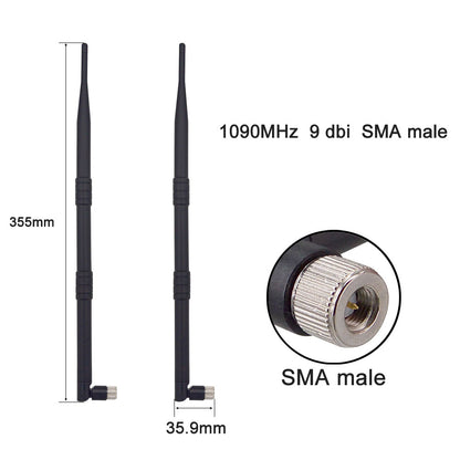 1090Mhz ADS-B Antenna SMA Male Plug Connector 9dbi Rubber Aerial Pack of 2
