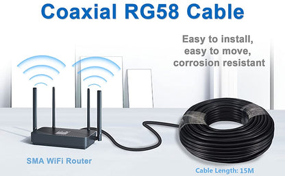 Low-Loss Coaxial Extension Cable RG58 SMA Female to SMA Male WiFi Extension RF Connector and Two-Way Radio Applications Pure Copper Coax Cables 50 ohm RF Antenna Lead Extender