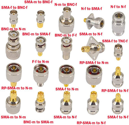 20-Type SMA/N/BNC/TNC/F RF Adapter Kit, Male-to-Female Coax Connector Assortment