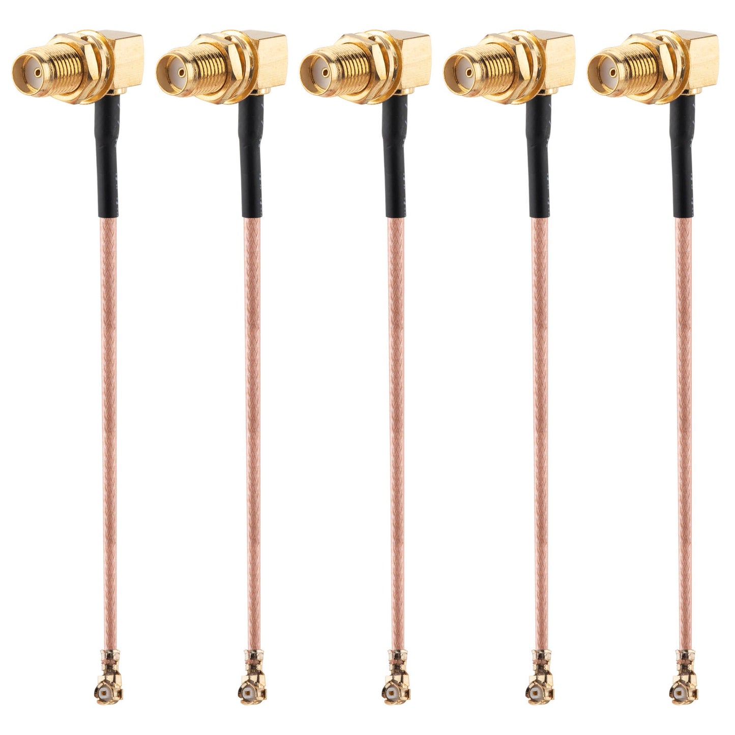 onelinkmore RG178 UFL SMA Coaxial Cable, UFL MHF1 to SMA Female Right Angle Pigtail Jumper Coax Low Loss Extension Cable for Wi-Fi Radios, Antenna, Mini PCI Pack of 5