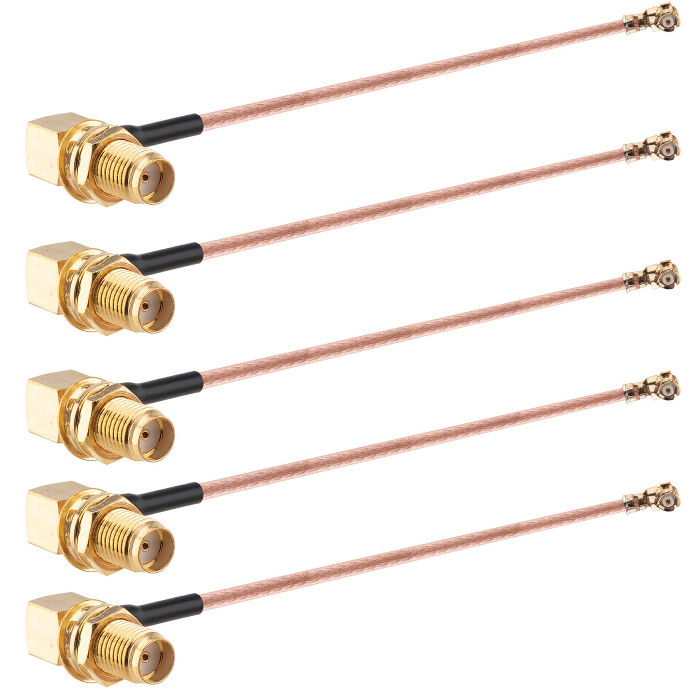 onelinkmore RG178 UFL SMA Coaxial Cable, UFL MHF1 to SMA Female Right Angle Pigtail Jumper Coax Low Loss Extension Cable for Wi-Fi Radios, Antenna, Mini PCI Pack of 5