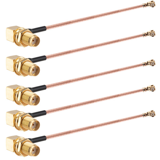 onelinkmore RG178 UFL SMA Coaxial Cable, UFL MHF1 to SMA Female Right Angle Pigtail Jumper Coax Low Loss Extension Cable for Wi-Fi Radios, Antenna, Mini PCI Pack of 5