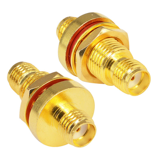 SMA Female to Female Waterproof Bulkhead Adapter, RF Coaxial Coupler Panel Mount with Sealing O-Ring, 50 Ohm Gold-Plated Connector for Wireless Signal Projects, Outdoor Antenna Extension Pack of 2