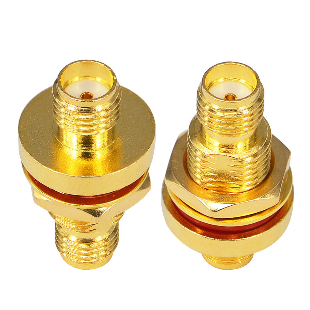 SMA Female to Female Waterproof Bulkhead Adapter, RF Coaxial Coupler Panel Mount with Sealing O-Ring, 50 Ohm Gold-Plated Connector for Wireless Signal Projects, Outdoor Antenna Extension Pack of 2