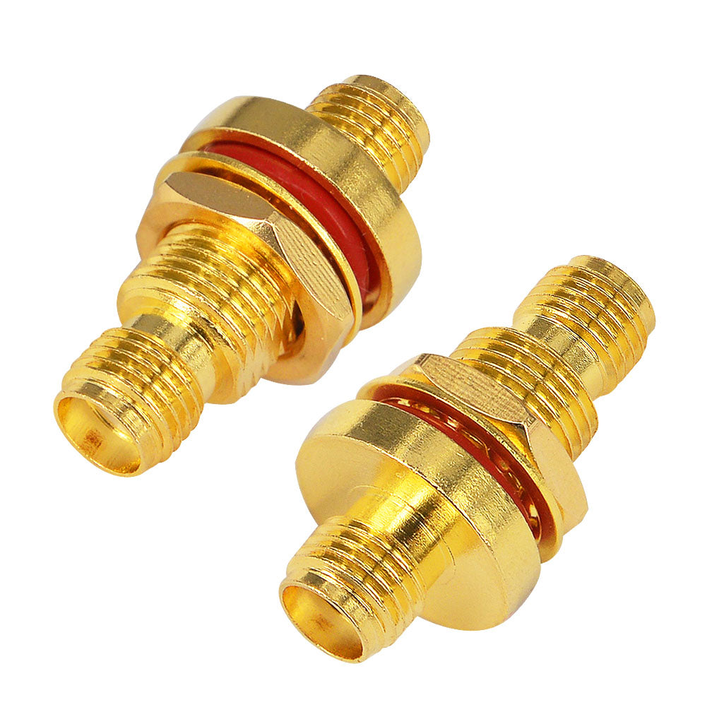 SMA Female to Female Waterproof Bulkhead Adapter, RF Coaxial Coupler Panel Mount with Sealing O-Ring, 50 Ohm Gold-Plated Connector for Wireless Signal Projects, Outdoor Antenna Extension Pack of 2