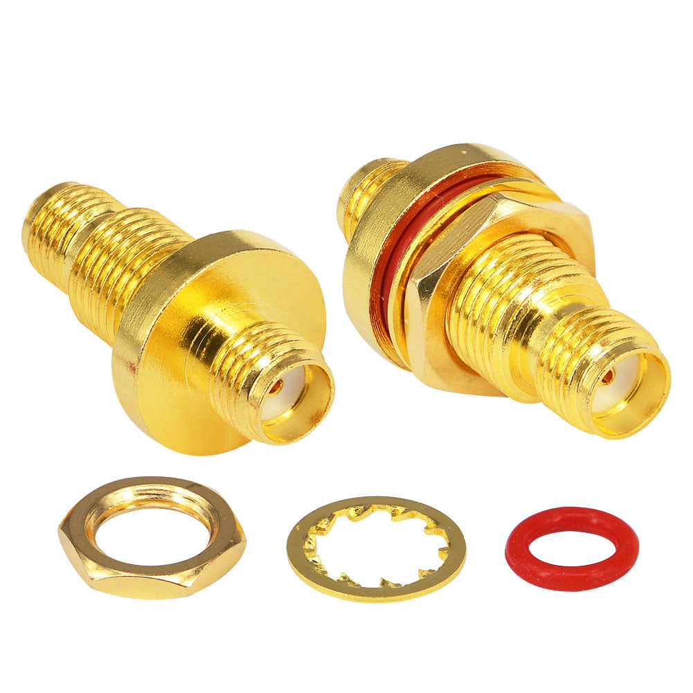 SMA Female to Female Waterproof Bulkhead Adapter, RF Coaxial Coupler Panel Mount with Sealing O-Ring, 50 Ohm Gold-Plated Connector for Wireless Signal Projects, Outdoor Antenna Extension Pack of 2
