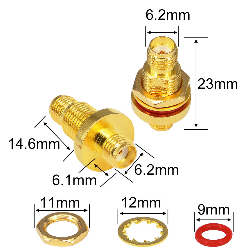 SMA Female to Female Waterproof Bulkhead Adapter, RF Coaxial Coupler Panel Mount with Sealing O-Ring, 50 Ohm Gold-Plated Connector for Wireless Signal Projects, Outdoor Antenna Extension Pack of 2