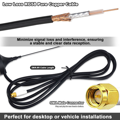 433MHz High Gain Antenna with 6.56FT Low-Loss RG58 Cable - SMA Male Magnetic Base for Garage Gate Opener, Metal Building Signal Booster, RTL-SDR, Raspberry Pi, CC1101 Home Sensor