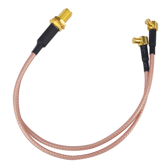 onelinkmore SMA Female to Y Type 2 X MCX Male Right Angle Connector Splitter Combiner Cable Pigtail Antenna Cable RG316 0.65ft