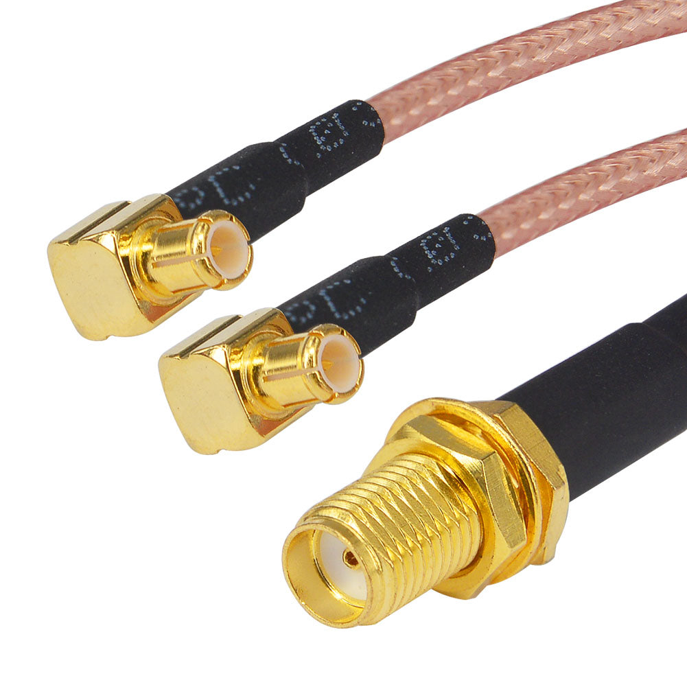 onelinkmore SMA Female to Y Type 2 X MCX Male Right Angle Connector Splitter Combiner Cable Pigtail Antenna Cable RG316 0.65ft