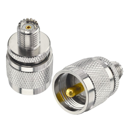 onelinkmore UHF Male to Mini UHF Female Coax Adapter, PL-259 to Mini UHF Jack RF Coaxial Connector, 50 Ohm Gold-Plated Brass for CB Ham Radio, Mobile Scanner, Antenna Signal Extension Pack of 2