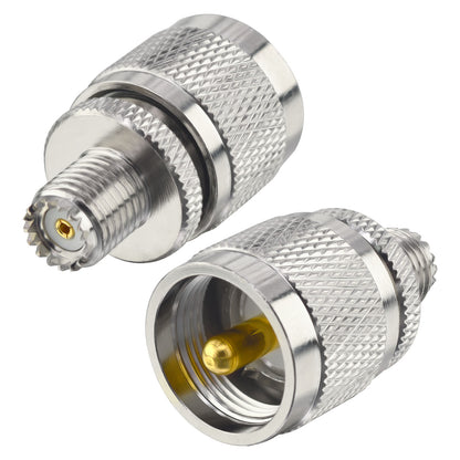 onelinkmore UHF Male to Mini UHF Female Coax Adapter, PL-259 to Mini UHF Jack RF Coaxial Connector, 50 Ohm Gold-Plated Brass for CB Ham Radio, Mobile Scanner, Antenna Signal Extension Pack of 2