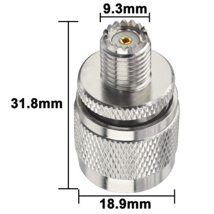 onelinkmore UHF Male to Mini UHF Female Coax Adapter, PL-259 to Mini UHF Jack RF Coaxial Connector, 50 Ohm Gold-Plated Brass for CB Ham Radio, Mobile Scanner, Antenna Signal Extension Pack of 2