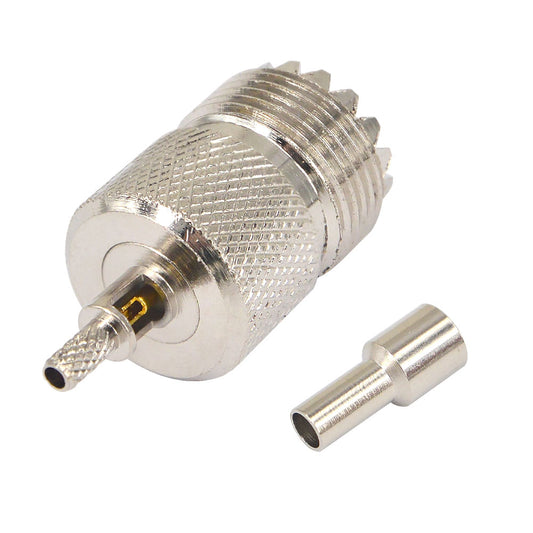 onelinkmore UHF Female Jack SO239 RF Coax Connector Crimp for RG316,RG174,LMR100 Straight Nickelplated Pack of 10
