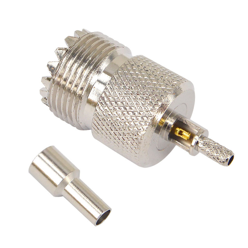 onelinkmore UHF Female Jack SO239 RF Coax Connector Crimp for RG316,RG174,LMR100 Straight Nickelplated Pack of 10