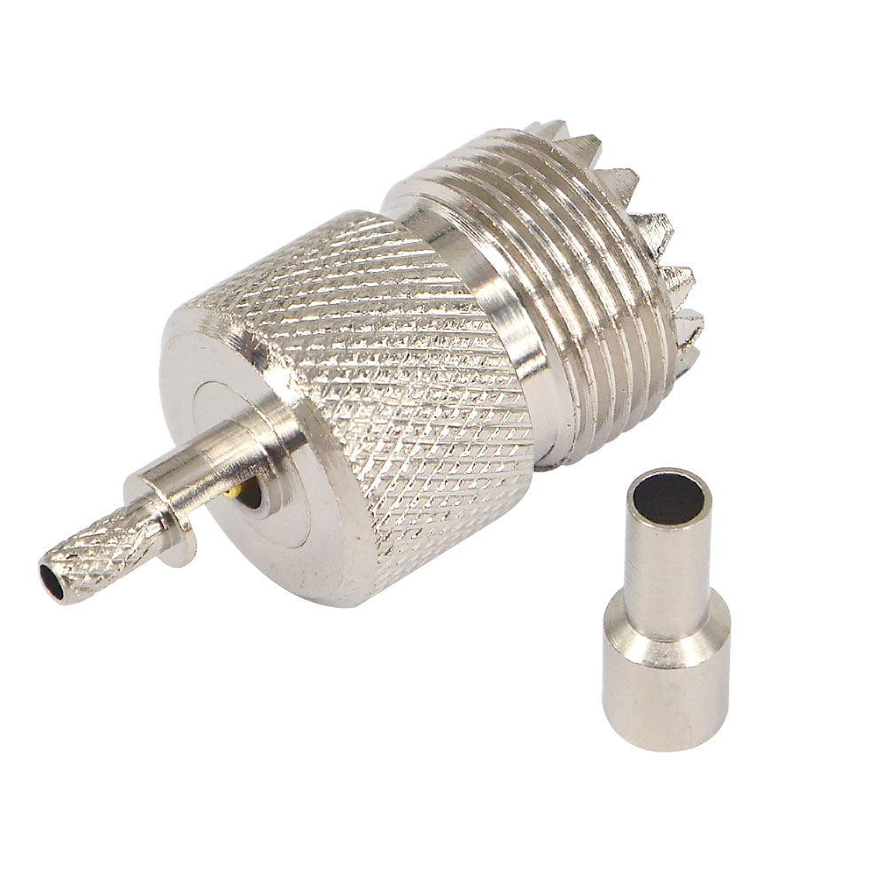 onelinkmore UHF Female Jack SO239 RF Coax Connector Crimp for RG316,RG174,LMR100 Straight Nickelplated Pack of 10