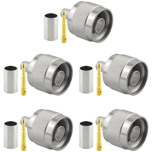 onelinkmore N Male Crimp Connector Kit N Type Plug Adapter 50 ohm for LMR240 RG8X RG59 Coaxial Cable Low Loss High Frequency Coaxial Connector Pack of 5