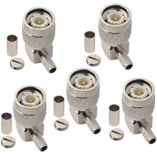 onelinkmore TNC Male Plug 90 Degree Crimp RG58 RG142 LMR195 RG400 Cable Right Angle Connector Pack TNC Crimp Connectors Kit of 5