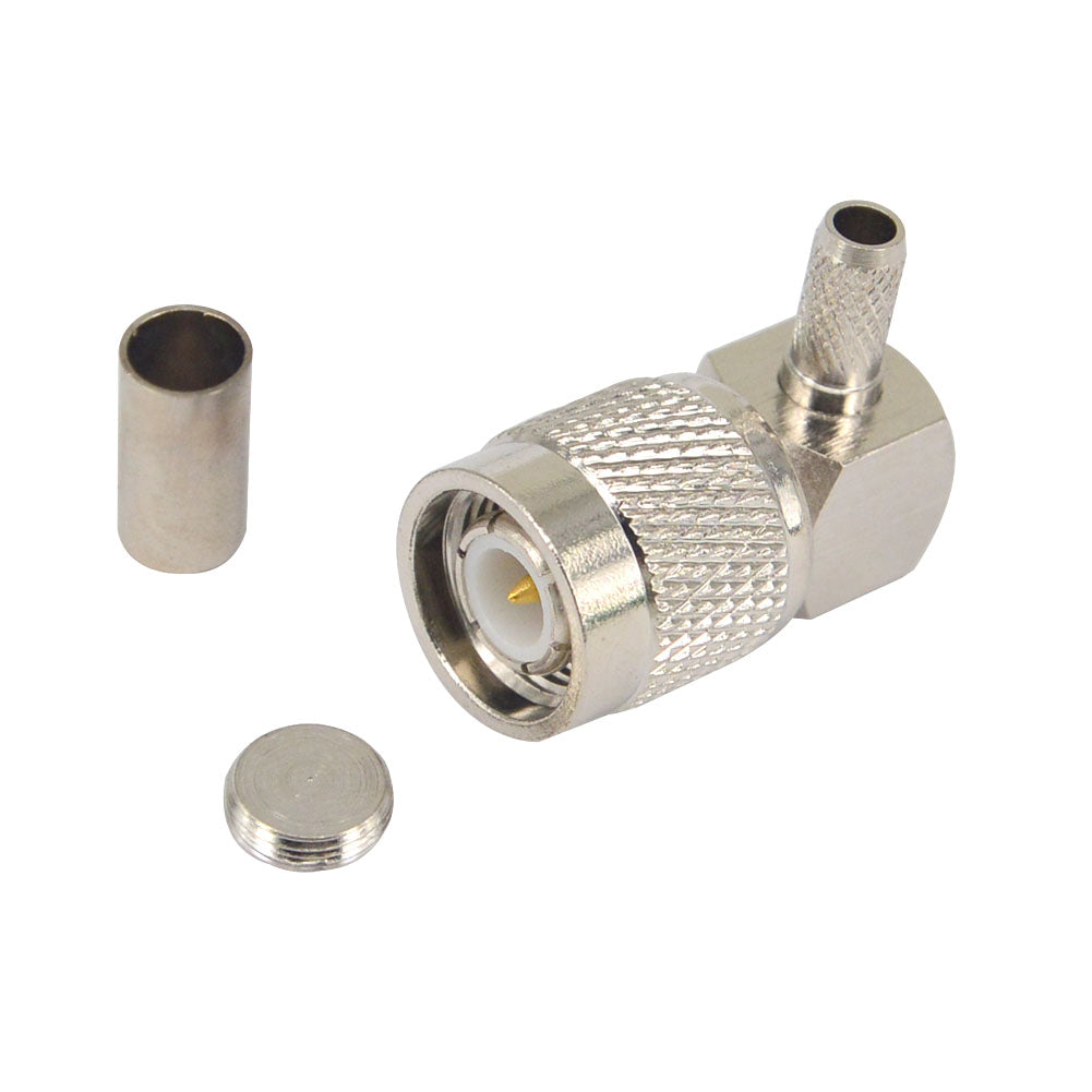 onelinkmore TNC Male Plug 90 Degree Crimp RG58 RG142 LMR195 RG400 Cable Right Angle Connector Pack TNC Crimp Connectors Kit of 5