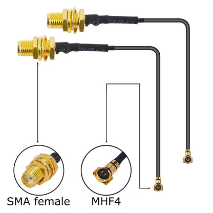 UFL to SMA M.2 NGFF SMA Female Jack Bulkhead to MHF4 RF Pigtail WiFi Antenna Extension Cable for PCI WiFi Card Wireless Router M.2 Cards 0.81mm Pack of 2
