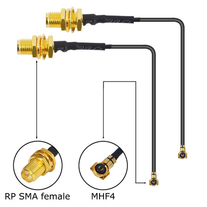UFL to SMA M.2 NGFF  MHF4 to RP SMA Female (Male pin) RF Pigtail WiFi Antenna Extension Cable 0.81mm for PCI WiFi Card Wireless Router M.2 Cards Pack of 2