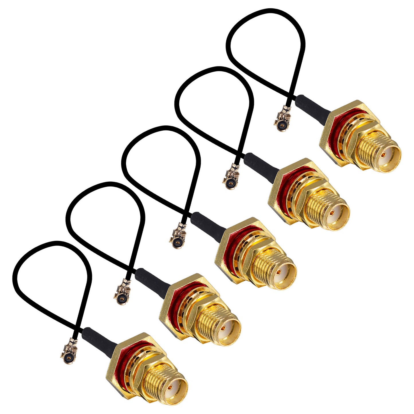 onelinkmore U.FL to SMA Female Pigtail, RF Coaxial Adapter with Red Sealing O-Ring & Large Hex Nut, 1.13mm Mini Coax for Internal M.2 WiFi Card, Drone FPV, Mini PC Pack of 5