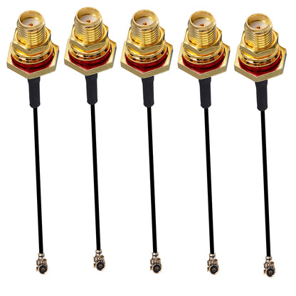 onelinkmore U.FL to SMA Female Pigtail, RF Coaxial Adapter with Red Sealing O-Ring & Large Hex Nut, 1.13mm Mini Coax for Internal M.2 WiFi Card, Drone FPV, Mini PC Pack of 5