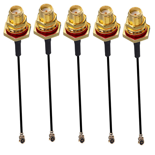 onelinkmore U.FL to SMA Female Pigtail, RF Coaxial Adapter with Red Sealing O-Ring & Large Hex Nut, 1.13mm Mini Coax for Internal M.2 WiFi Card, Drone FPV, Mini PC Pack of 5