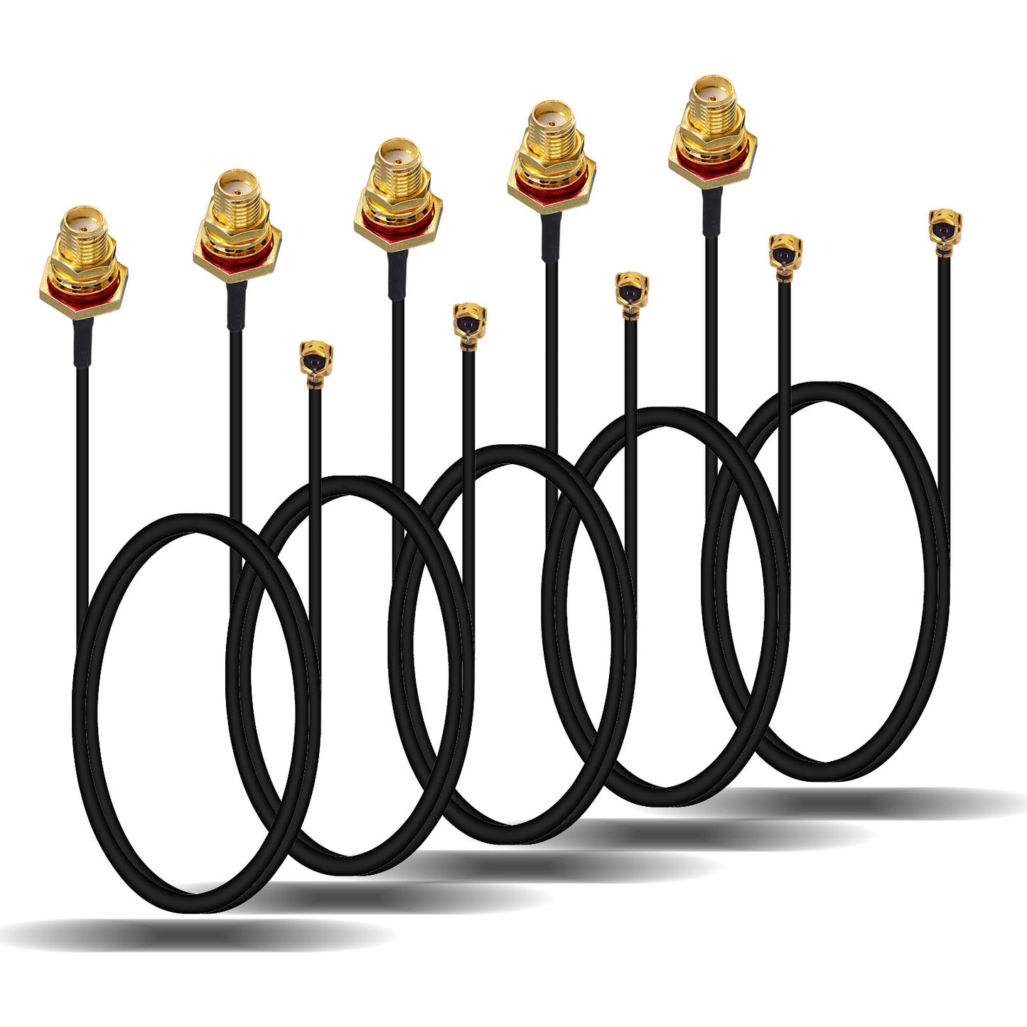 onelinkmore U.FL to SMA Female Pigtail, RF Coaxial Adapter with Red Sealing O-Ring & Large Hex Nut, 1.13mm Mini Coax for Internal M.2 WiFi Card, Drone FPV, Mini PC Pack of 5